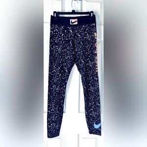 Nike Leggings Black w/white splashes & coral/blue